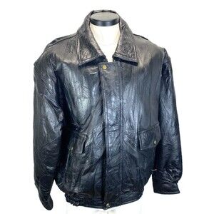 Vintage Napoline Leather Outfitters Men's Jacket Black Patchwork Bomber Style XL
